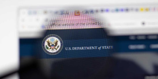 Close-up of the US Department of State website.